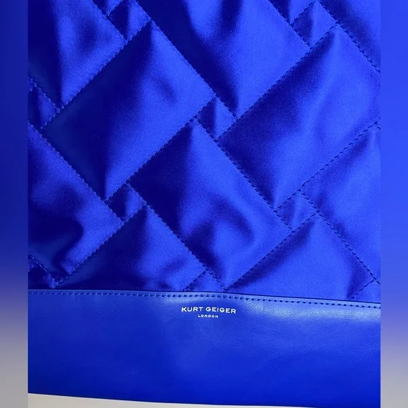Kurt Geiger London Recycled Square Shopper Tote Blue Quilted Nylon Large Eagle - Picture 5 of 13